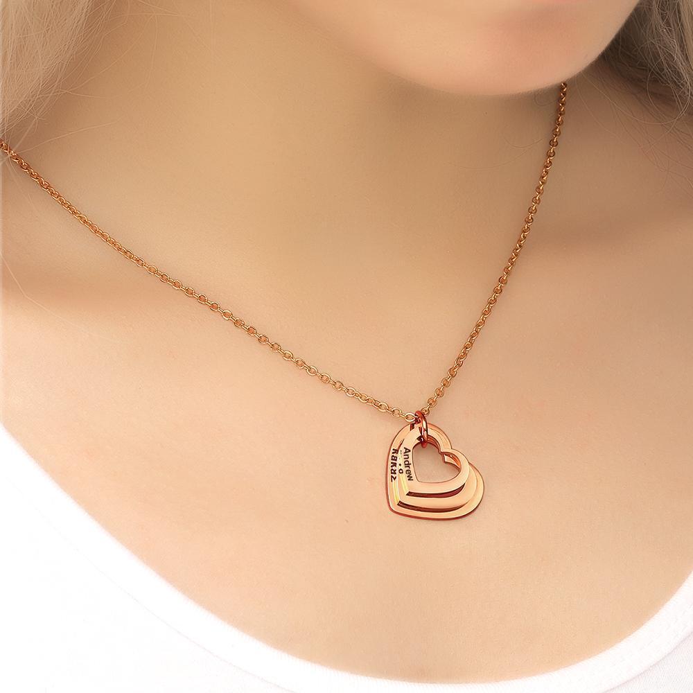 Custom Engraved Necklace Disc Necklace Heart-shaped Rose Gold Color Gifts for Her