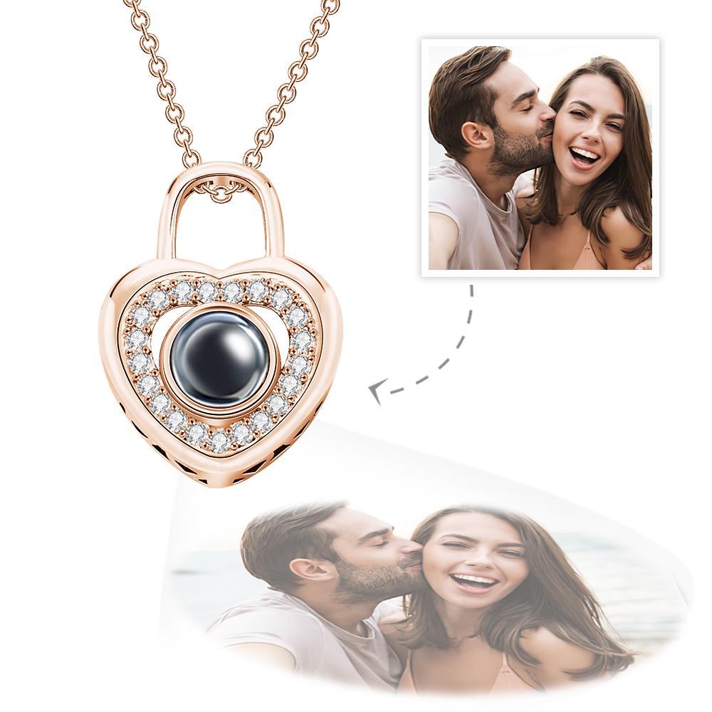Personalized Photo Projection Necklace Love Heart Lock Shaped Pendant Valentine's Day Gift - soufeelau