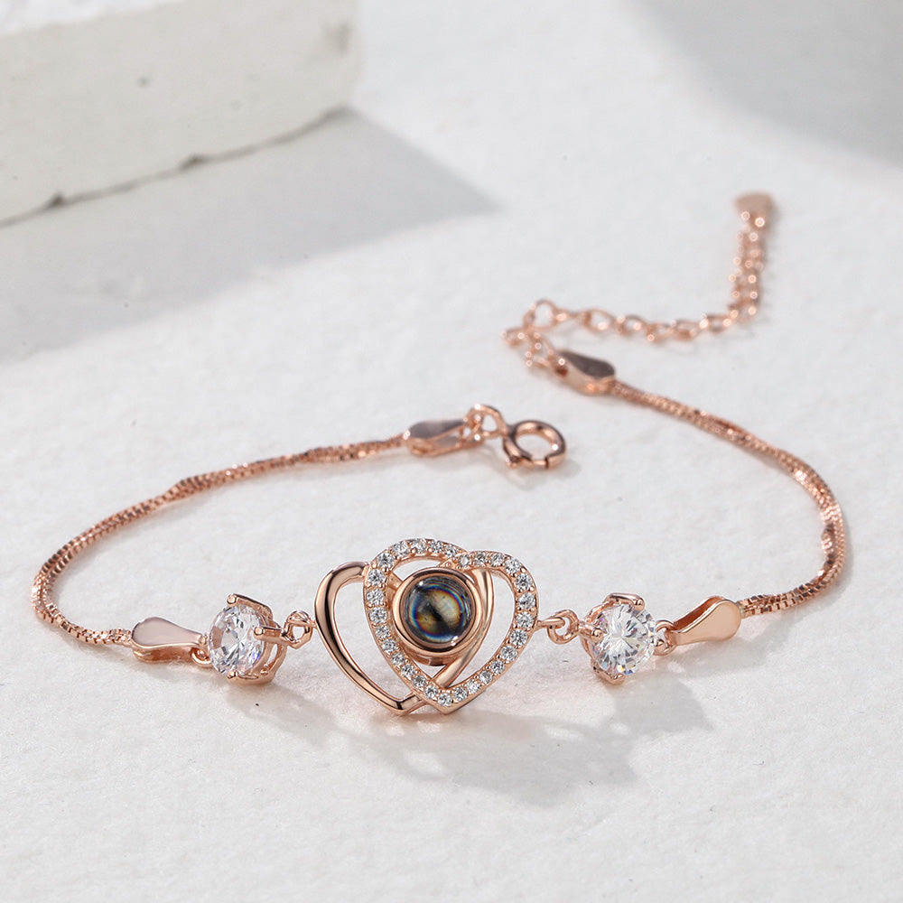 Custom Projection Bracelet Double Heart Photo Bracelet Gift for Her - soufeelau