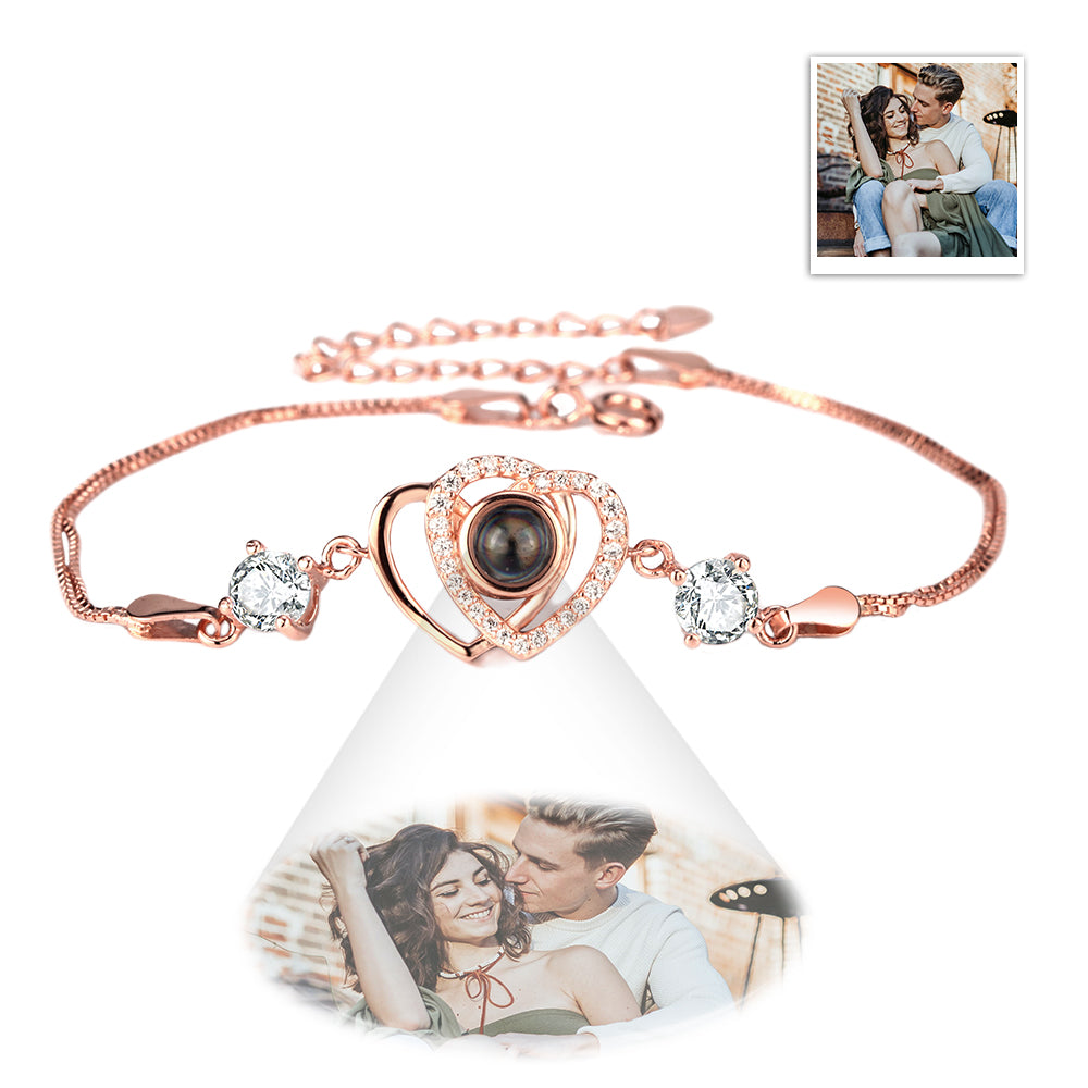 Custom Projection Bracelet Double Heart Photo Bracelet Gift for Her - soufeelau