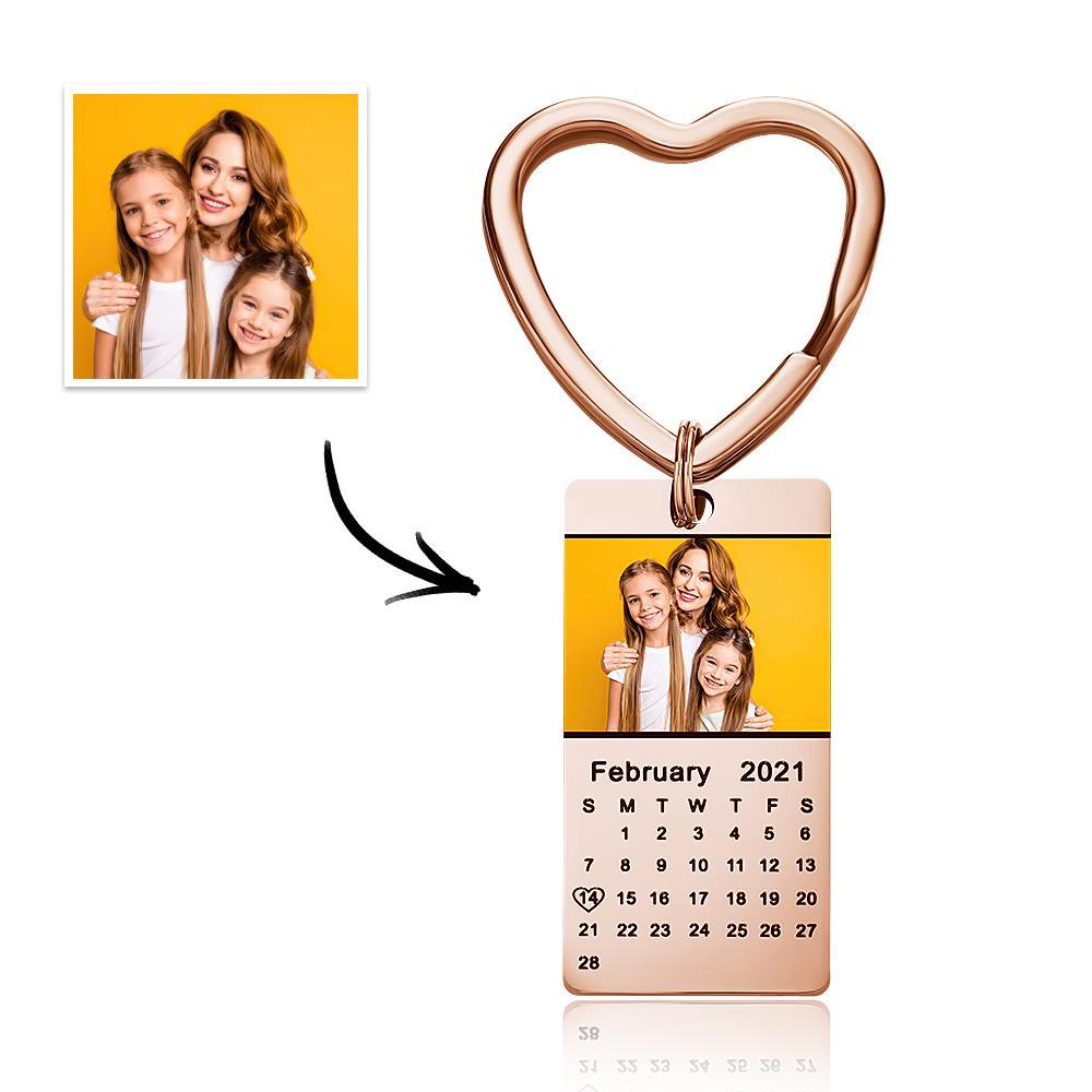 Custom Photo Keychain Calendar Keychain Silver Color with Heart Photo Keychain Mother's Day - soufeelau