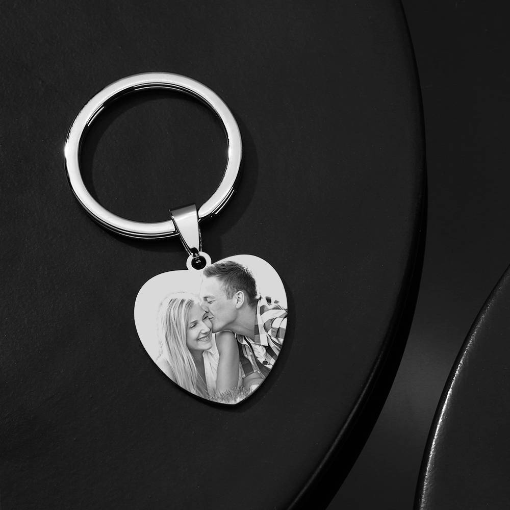 Photo Engraved Heart Tag Key Chain with Engraving Stainless Steel