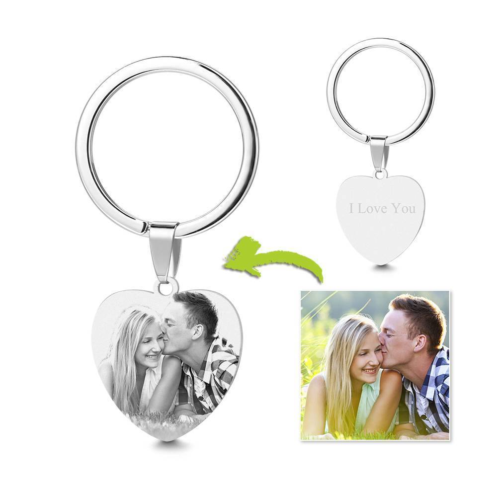 Photo Engraved Heart Tag Key Chain with Engraving Stainless Steel