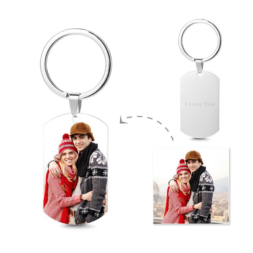 Photo Tag Key Chain with Engraving Stainless Steel for Couple-Christmas Gifts