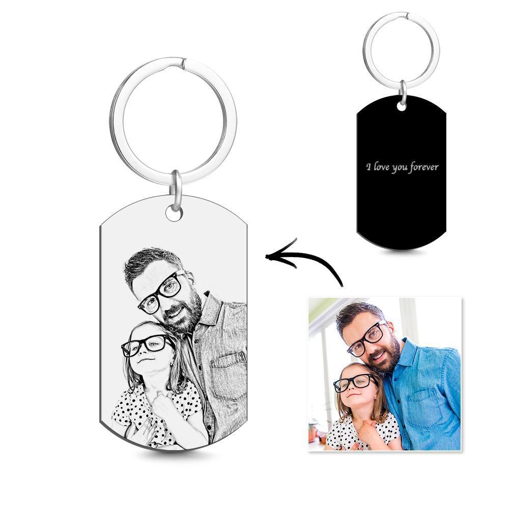 Photo Engraved Tag Key Chain with Black for Father-Christmas Gifts