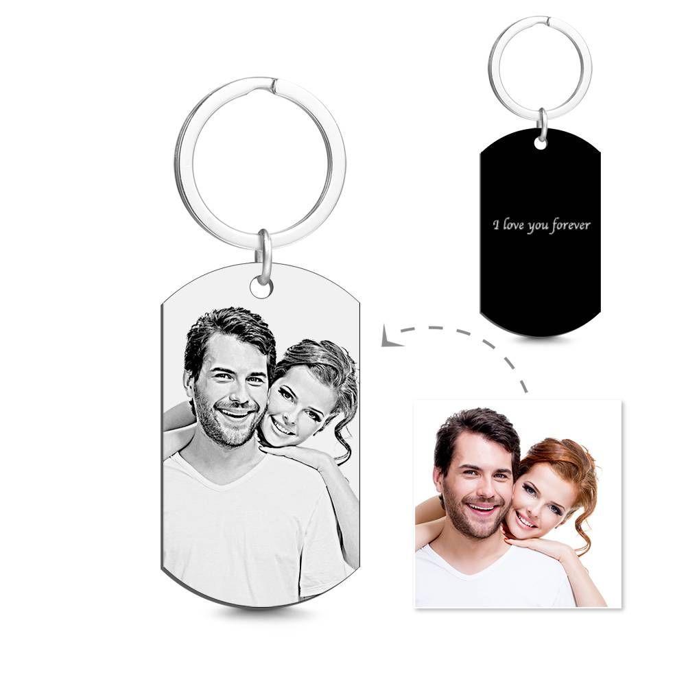 Photo Engraved Tag Key Chain with Engraving Black for Couple-Christmas Gifts