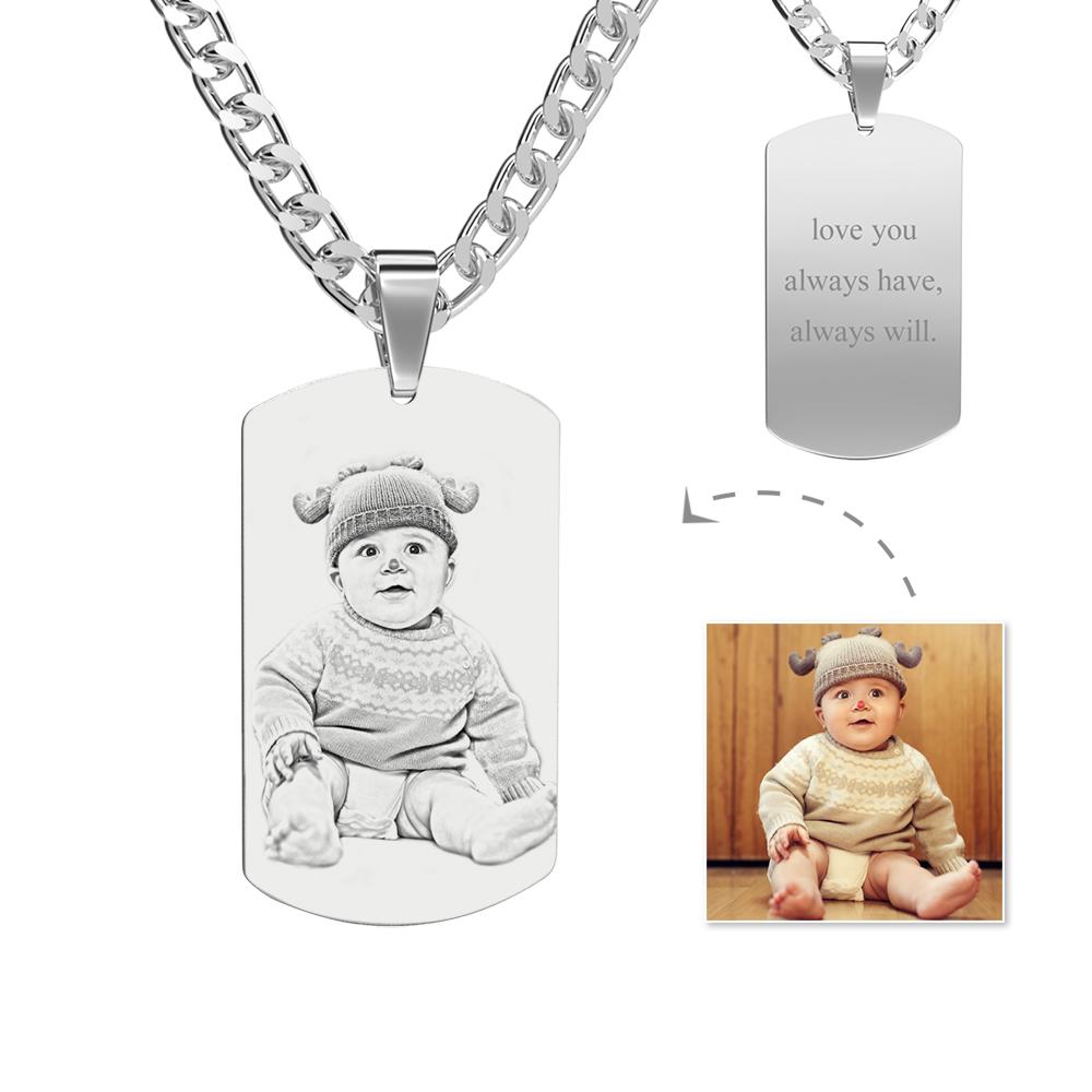 Men's Necklace Engraved Necklace Pesonalized Photo Necklace Gifts for daddy - soufeelau