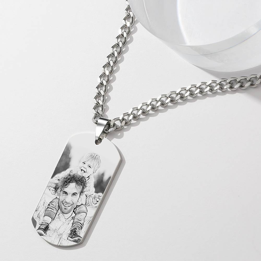 Mens Necklace, Engraved Necklace, Personalised Photo Necklace Photo Dog Tag, Father's Day Gift-Christmas Gifts