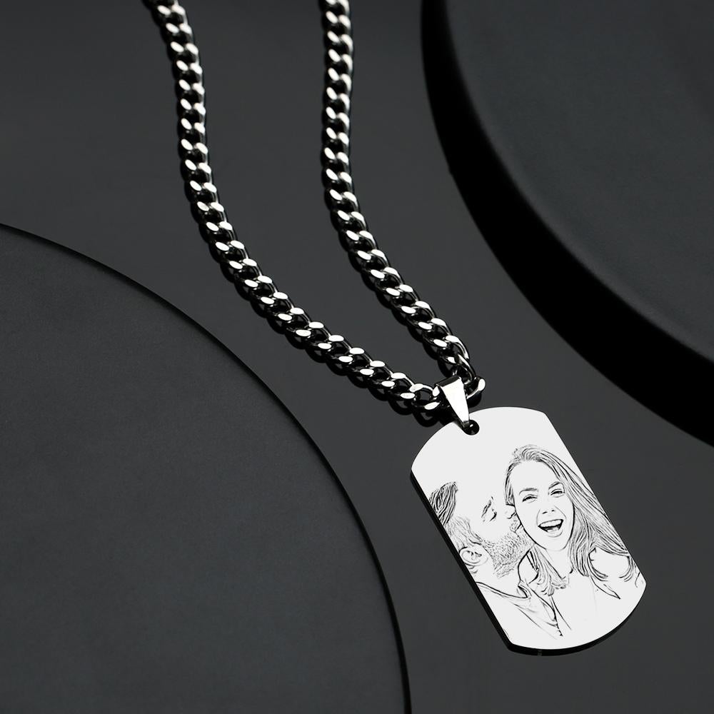 Custom Men's Necklace Engraved QR Code Necklace Pesonalized Photo Necklace - soufeelau