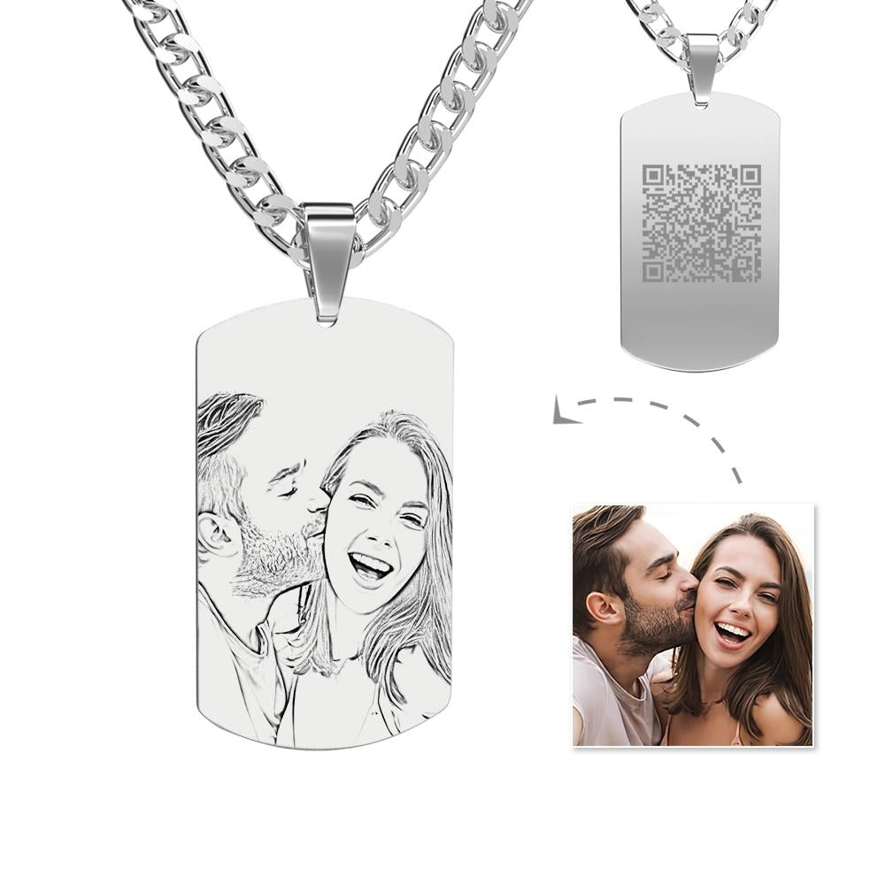 Custom Men's Necklace Engraved QR Code Necklace Pesonalized Photo Necklace - soufeelau