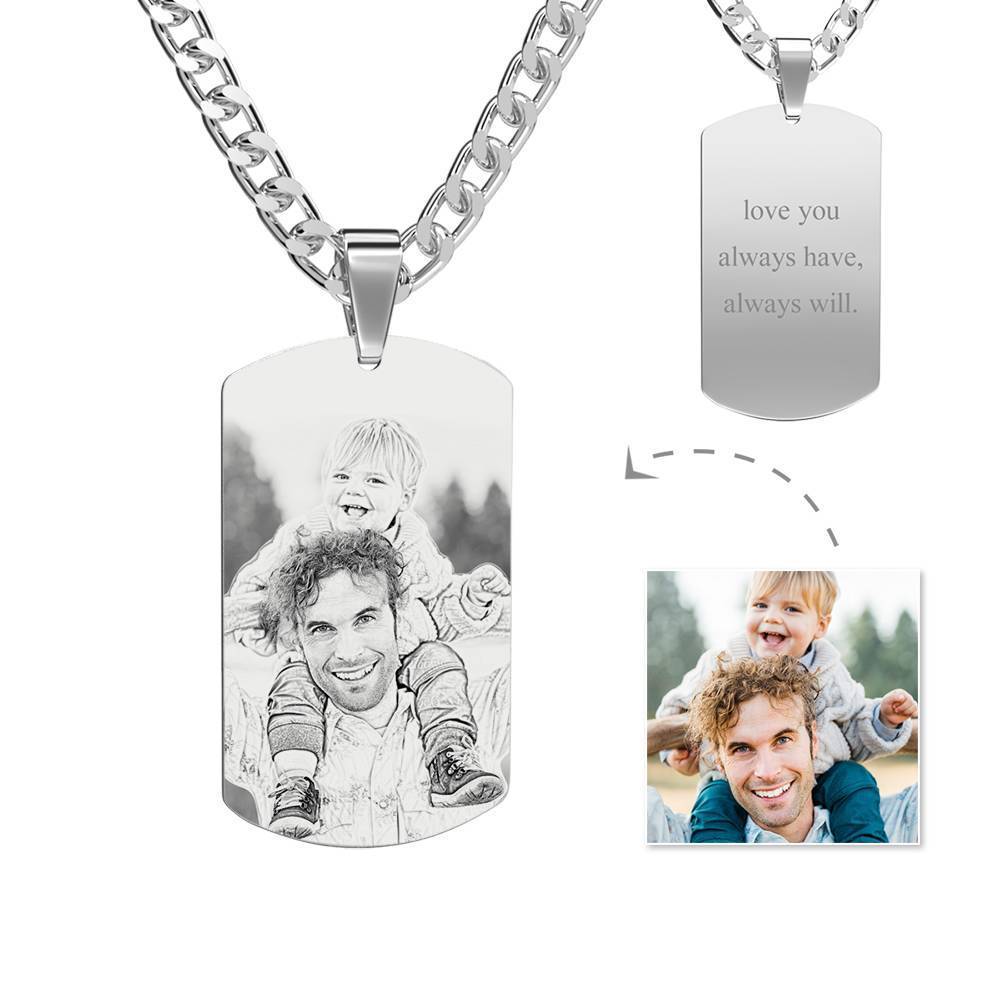 Mens Necklace, Engraved Necklace, Personalised Photo Necklace Photo Dog Tag, Father's Day Gift-Christmas Gifts