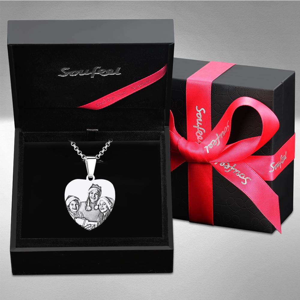 Heart Photo Engraved Tag Necklace With Engraving Stainless Steel Gifts for Christmas - soufeelau