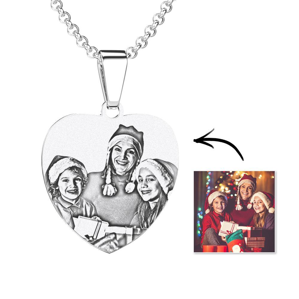 Heart Photo Engraved Tag Necklace With Engraving Stainless Steel Gifts for Christmas - soufeelau