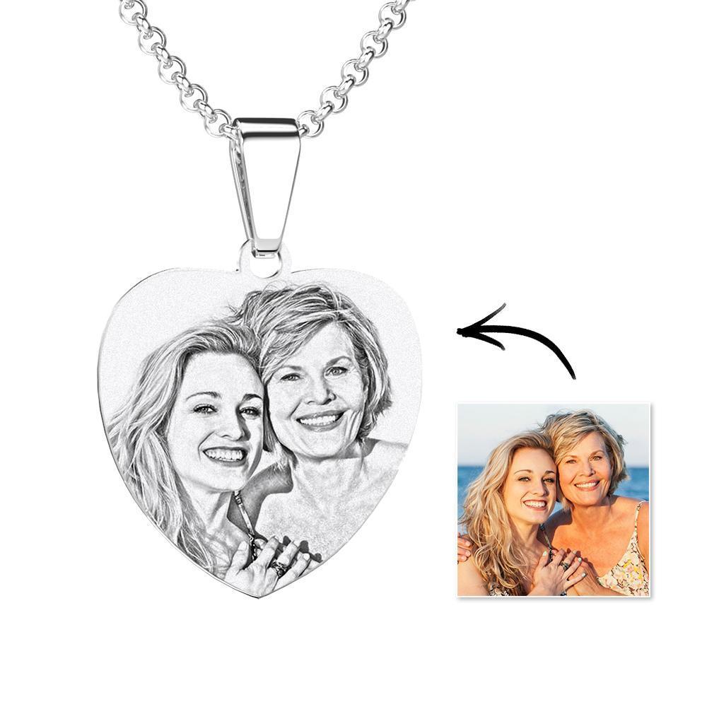 Women's Heart Photo Engraved Tag Necklace with Engraving Stainless Steel (Black and White)-Christmas Gifts