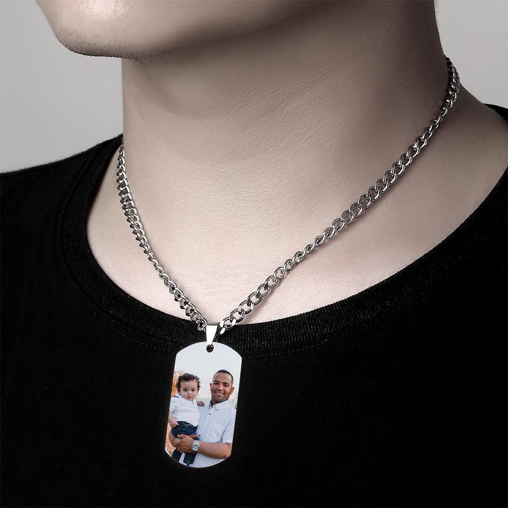 Personalised Photo Engraved Necklace Stainless Steel Gift for Dad