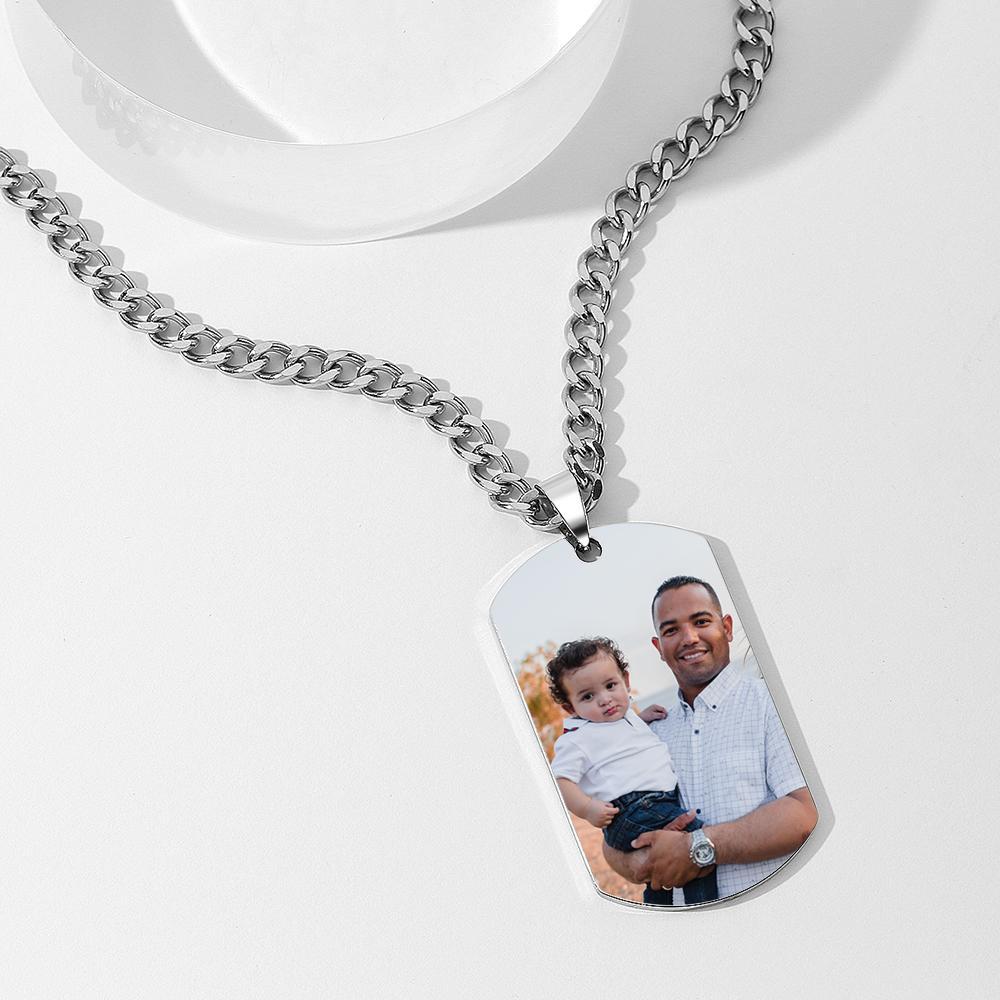 Personalised Photo Engraved Necklace Stainless Steel Gift for Dad