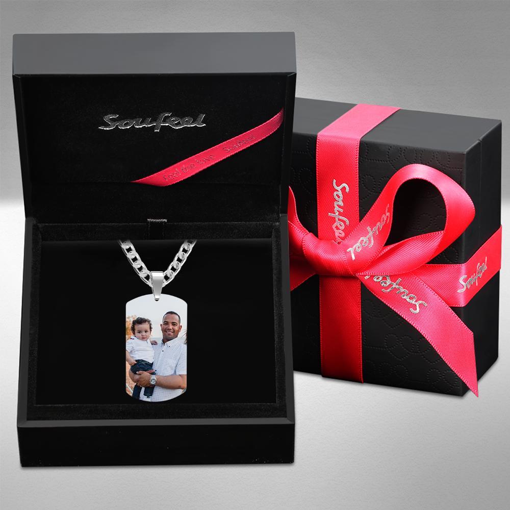 Personalised Photo Engraved Necklace Stainless Steel Gift for Dad