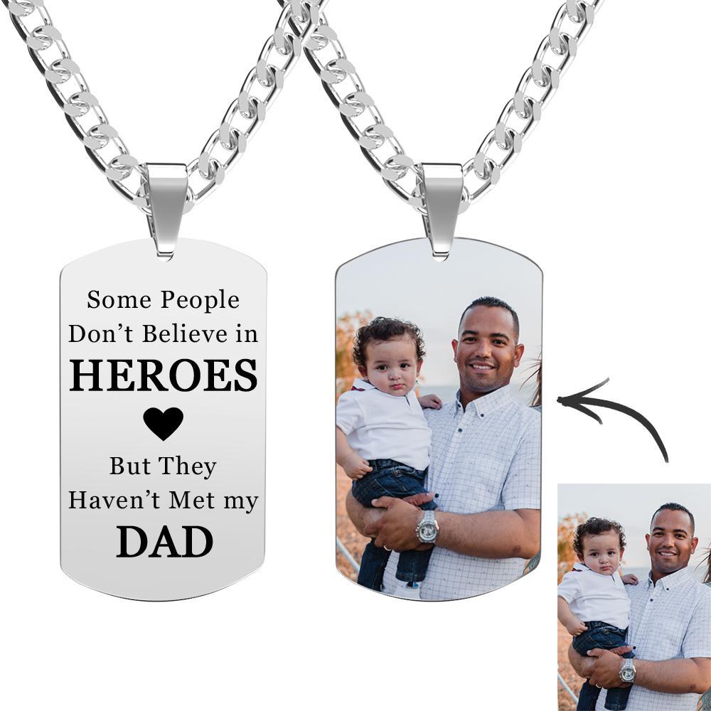 Personalised Photo Engraved Necklace Stainless Steel Gift for Dad