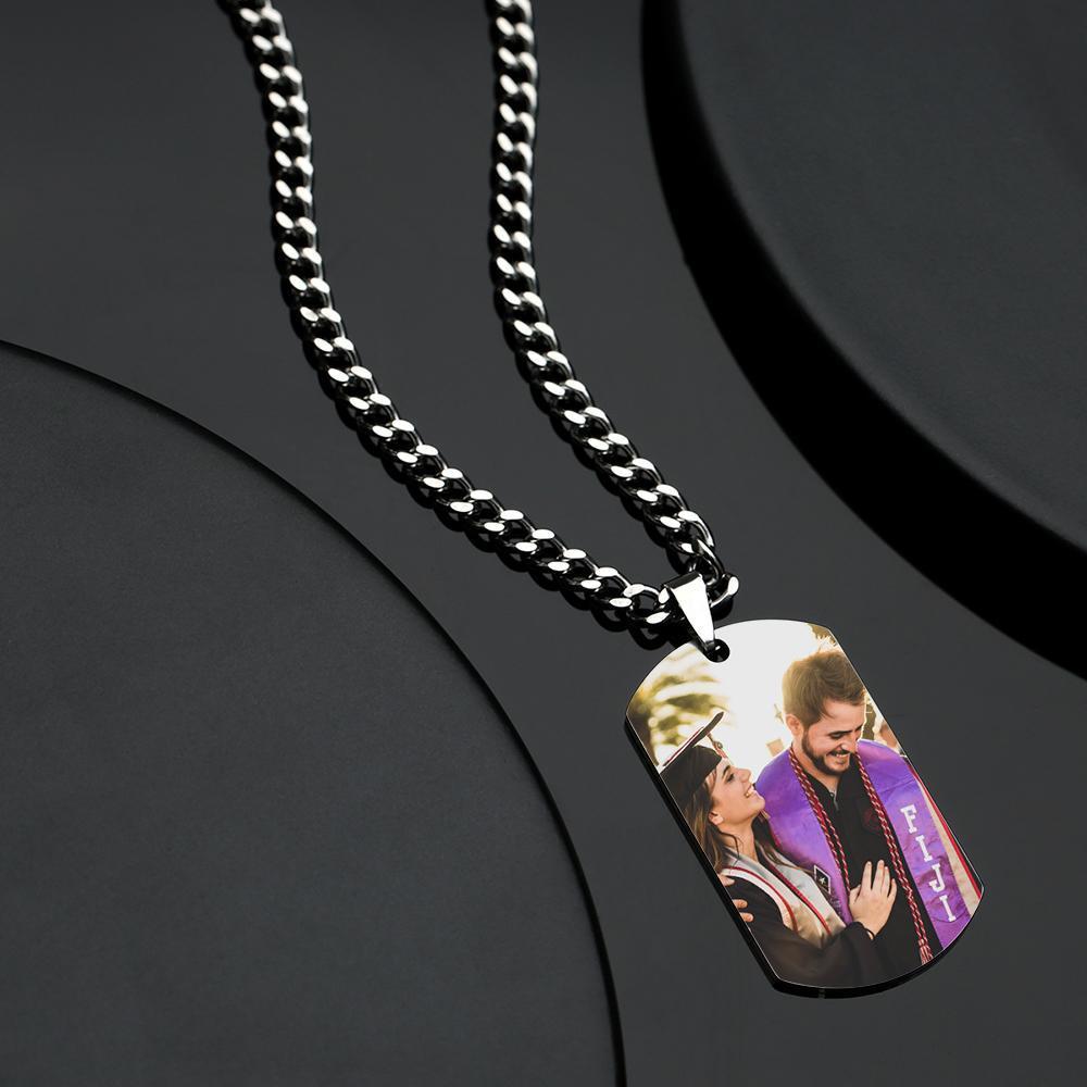Graduation Gifts Men's Photo Dog Tag Necklace with Engraving Stainless Steel