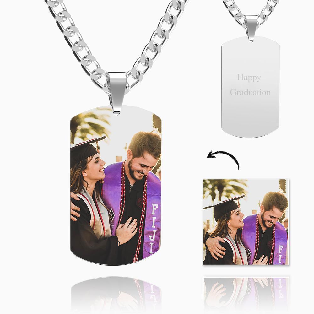 Graduation Gifts Men's Photo Dog Tag Necklace with Engraving Stainless Steel