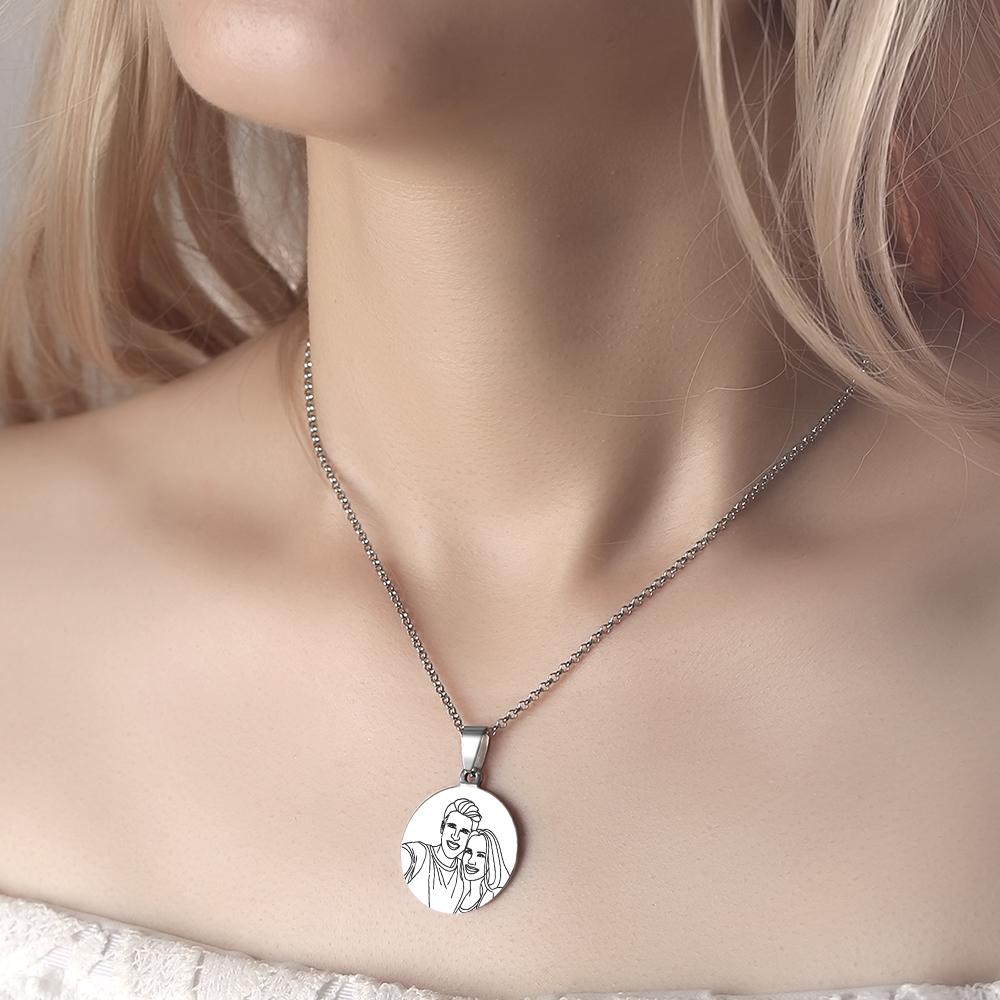 Custom Line Art Photo Engraved Necklace Stainless Steel - soufeelau