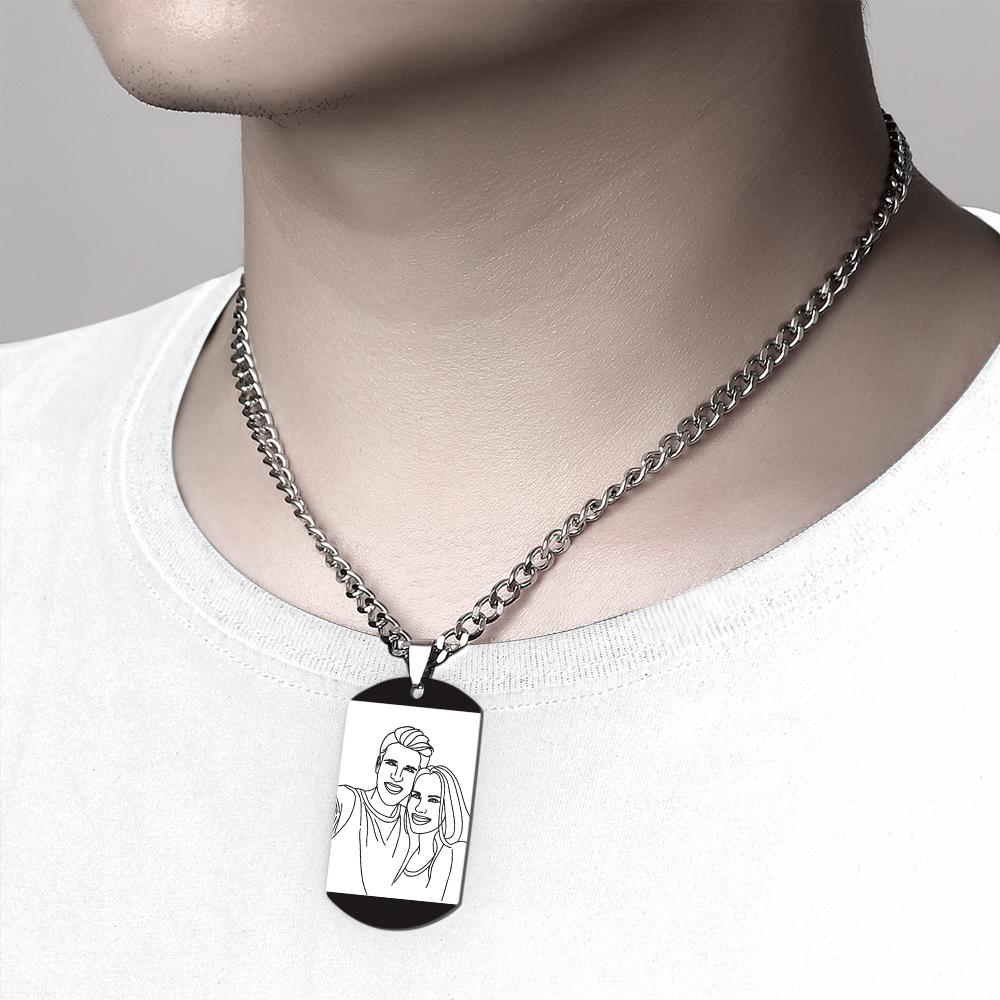 Custom Line Art Photo Necklace With Words Photo And Date Perfect Gift For Couple On Anniversary - soufeelau