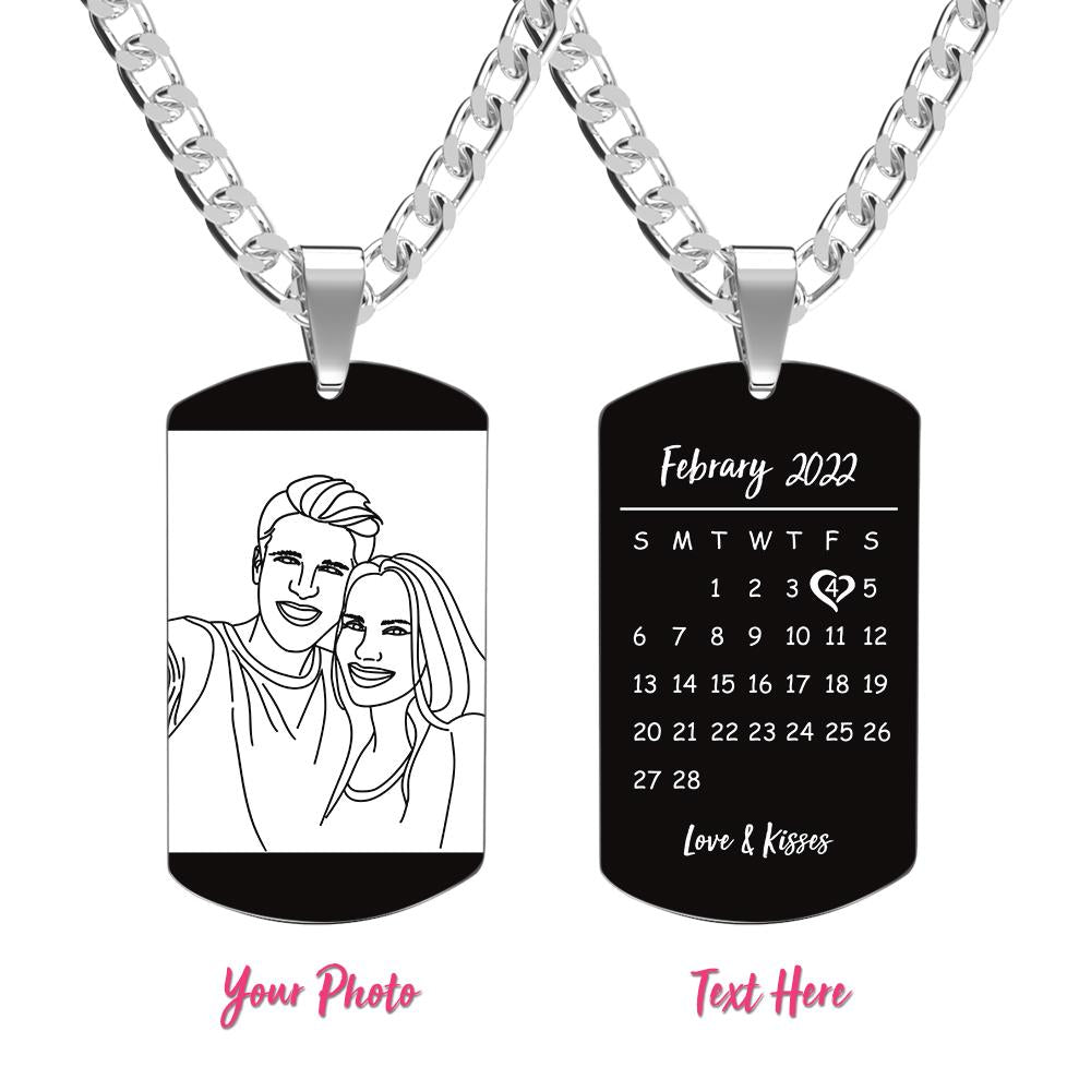 Custom Line Art Photo Necklace With Words Photo And Date Perfect Gift For Couple On Anniversary - soufeelau