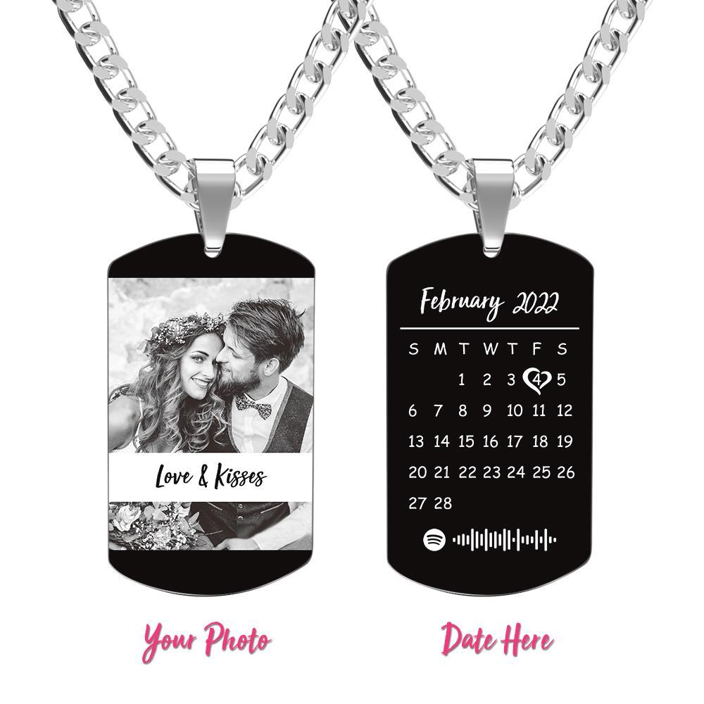 Custom Engraved Spotify Photo Necklace With Custom Calendar Perfect Anniversary Gift For Beloved One - soufeelau