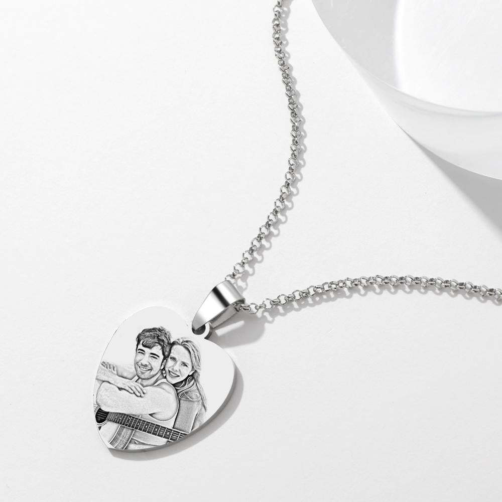 Engraved Heart Calendar Tag Photo Necklace Stainless Steel Gifts for Your Lover - soufeelau