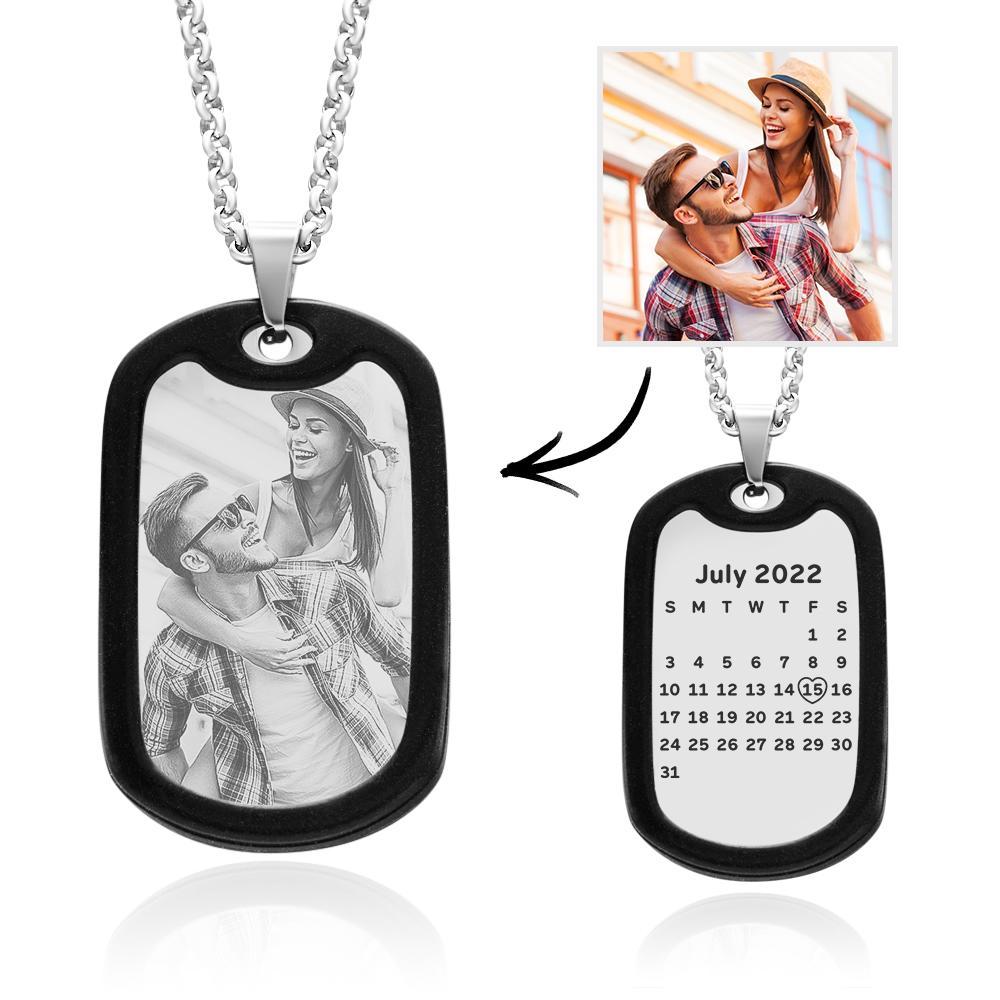 Custom Photo Date Necklace Personalized Calendar Pendant for Him Anniversary Gifts - soufeelau