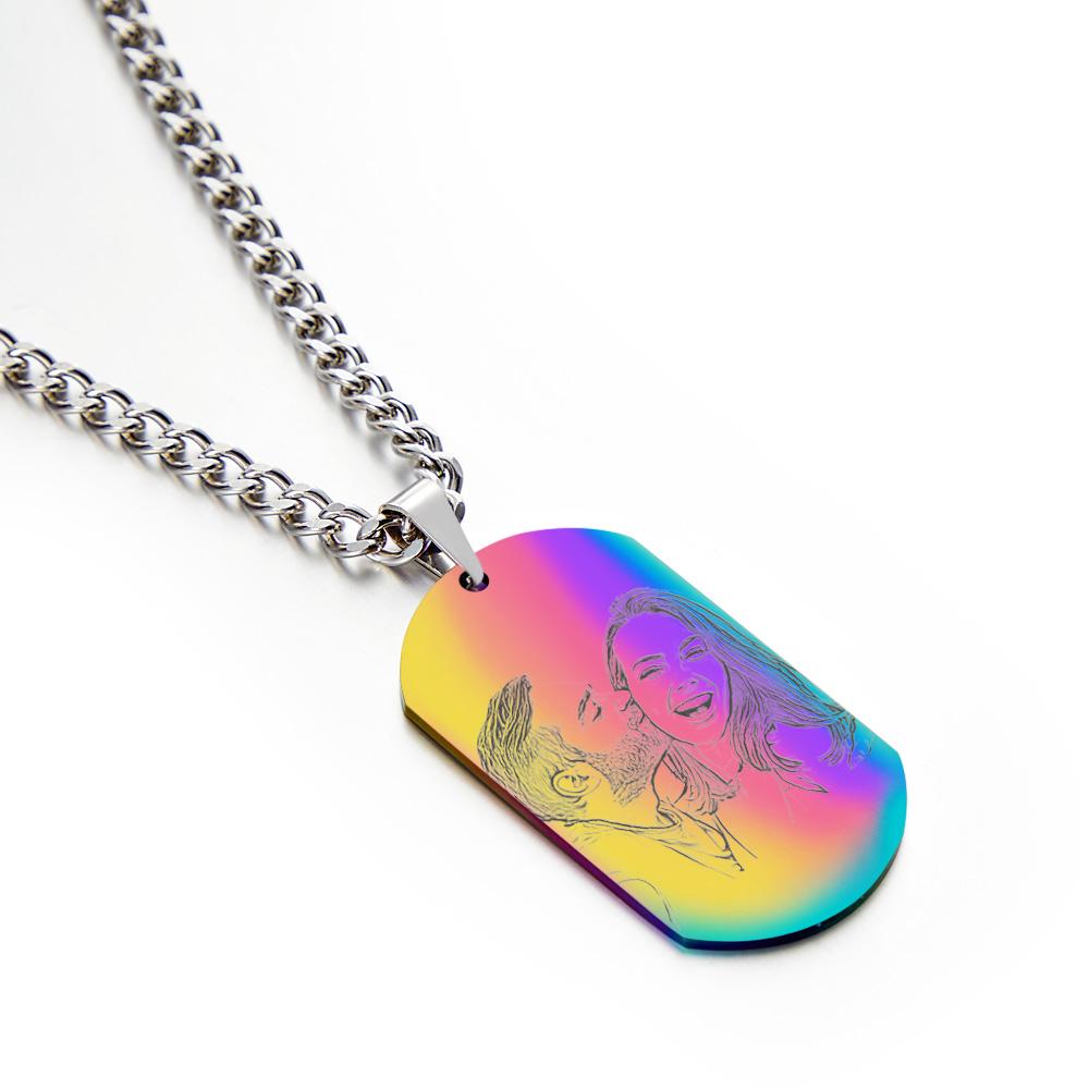 Custom Photo Dog Tag Pendant Necklace Engraving Date Text Pictures Stainless Steel Personalized Necklace for Men Women Boys Girls - soufeelau