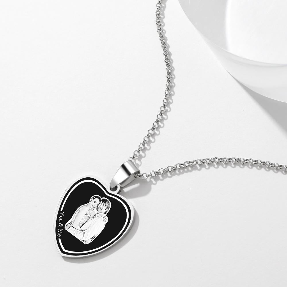 Photo Engraved Tag Necklace Heart-shaped with Engraving Gifts for Couple - soufeelau