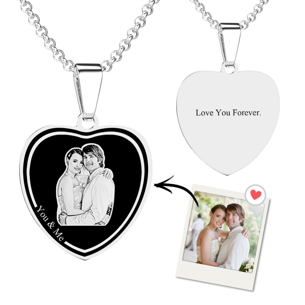 Photo Engraved Tag Necklace Heart-shaped with Engraving Gifts for Couple - soufeelau