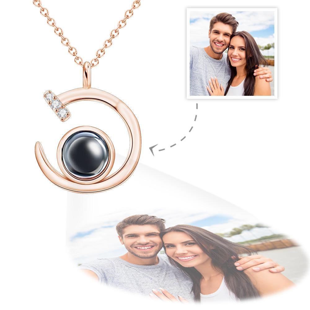 Custom Photo Projection Necklace Crescent Moon Pendant Necklace Gift for Women - soufeelau