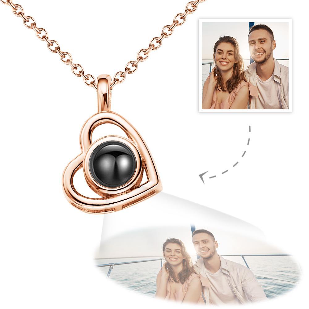 Custom Photo Necklace Projection Heart-shaped Hollow Couple Theme Gifts - soufeelau