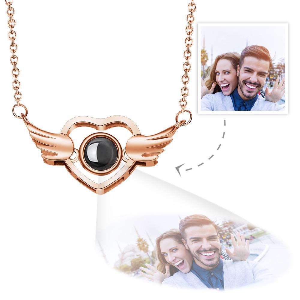 Custom Projection Necklace Photo Love Wings Memorial Gifts - soufeelau