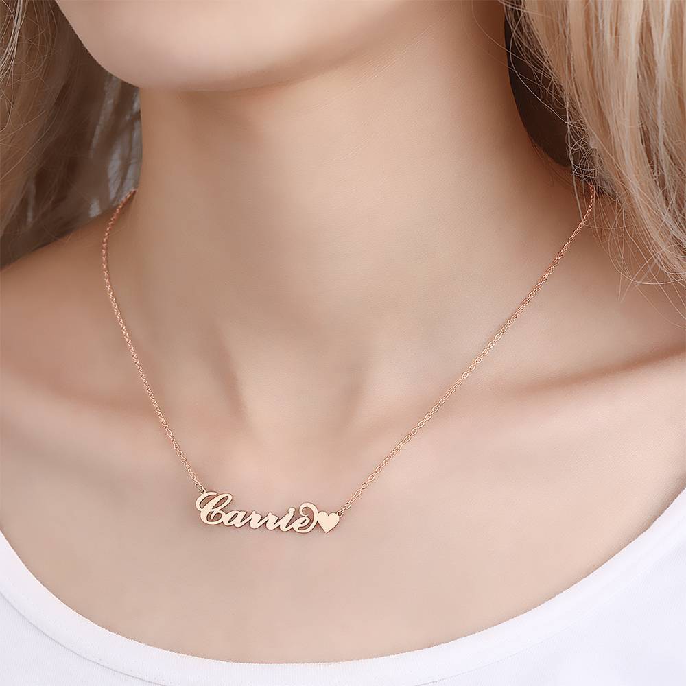 Carrie Style Name Necklace with Little Heart Girlfriend's Gift Rose Gold Plated