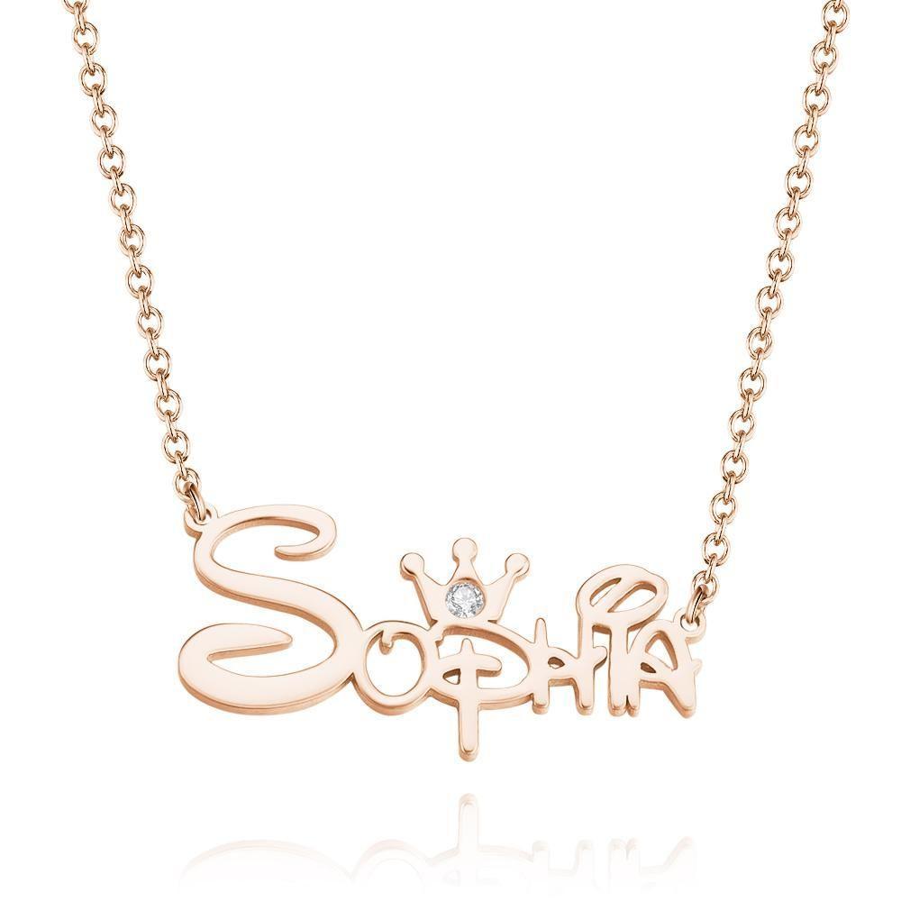 Name Necklace Princess Necklace with Crown Memorial Gifts Rose Gold Plated