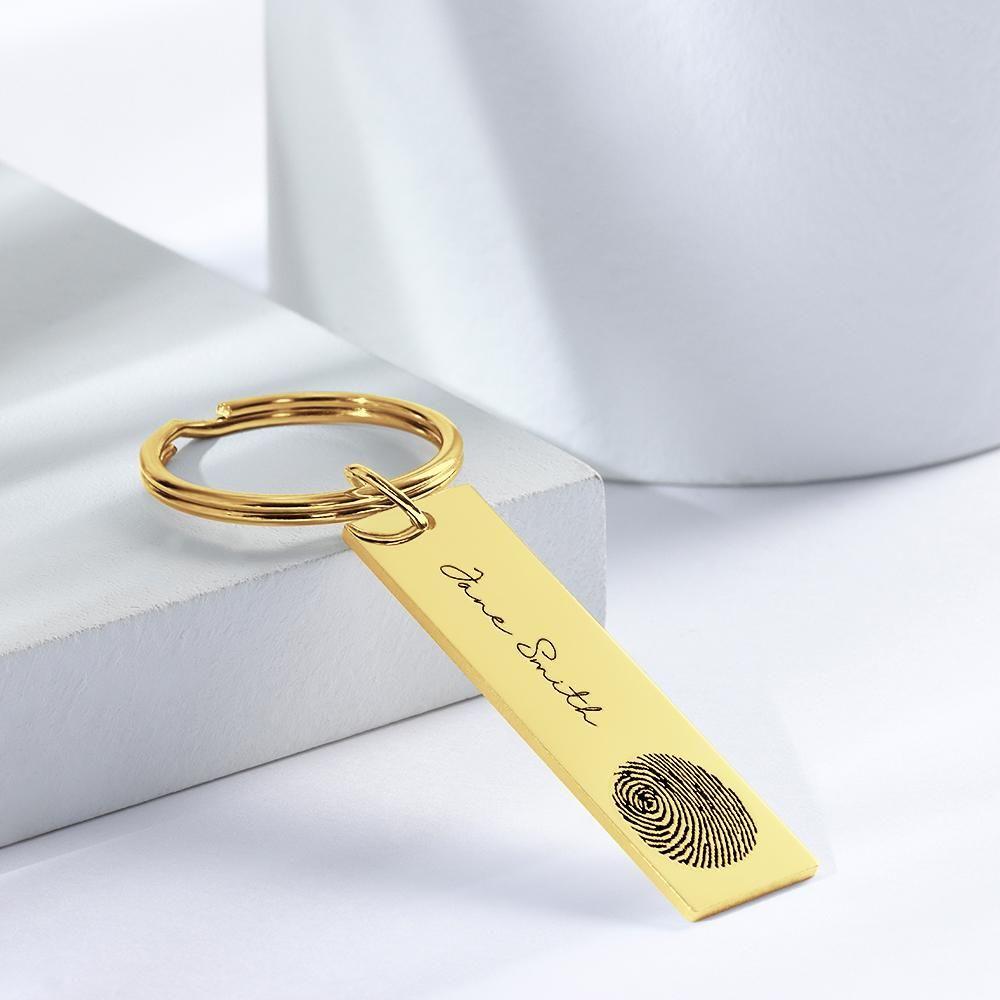 Custom Engraved Key chain Finger Print Engraving Key chain 14k Gold Plated