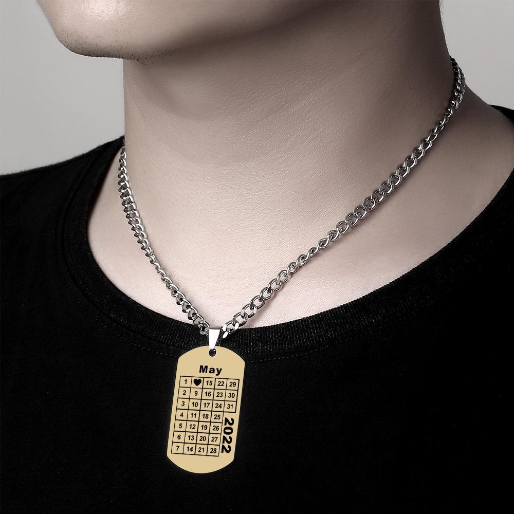 Calendar Necklace Engraved Necklace Pesonalized Annivesary Gift Necklace For Men's - soufeelau