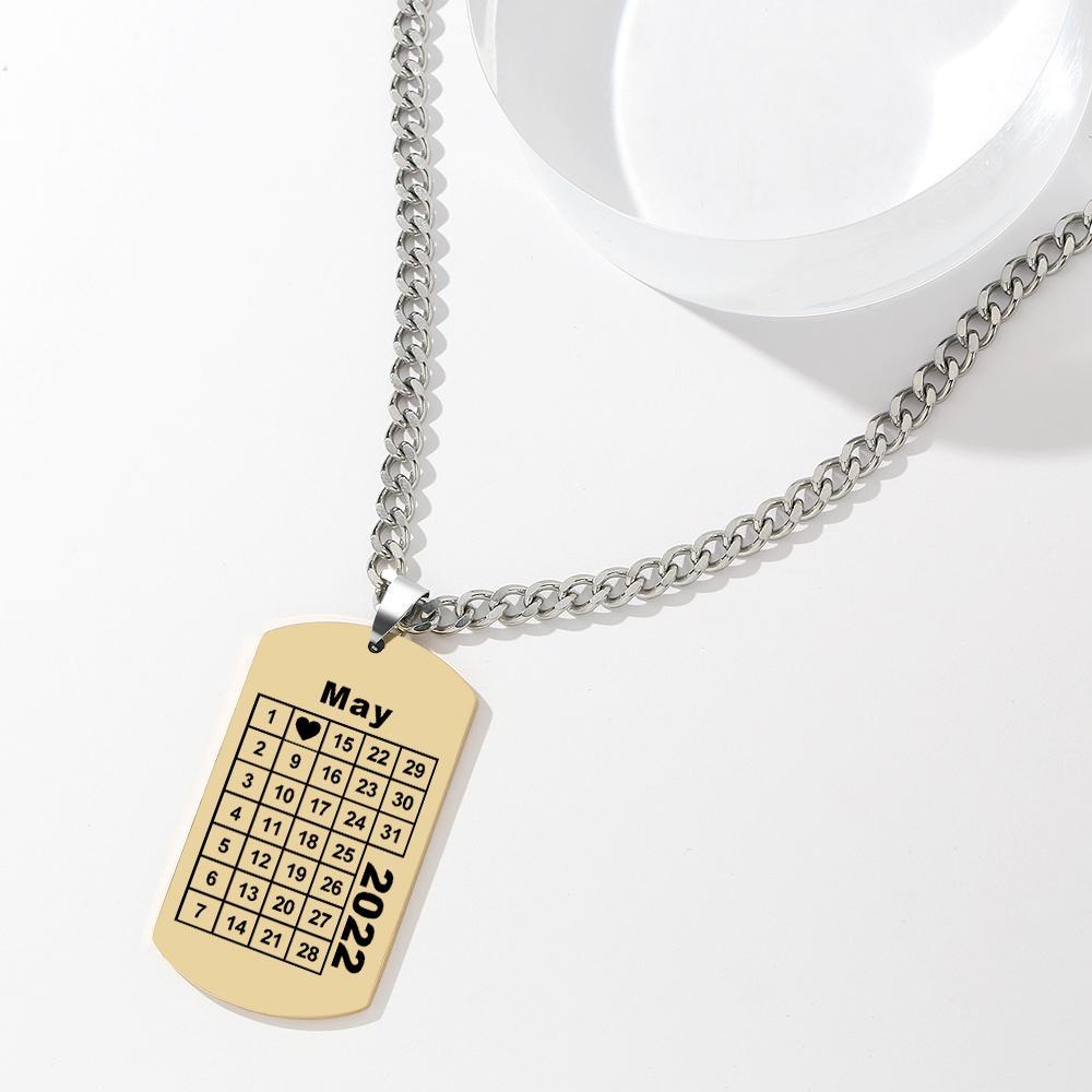 Calendar Necklace Engraved Necklace Pesonalized Annivesary Gift Necklace For Men's - soufeelau