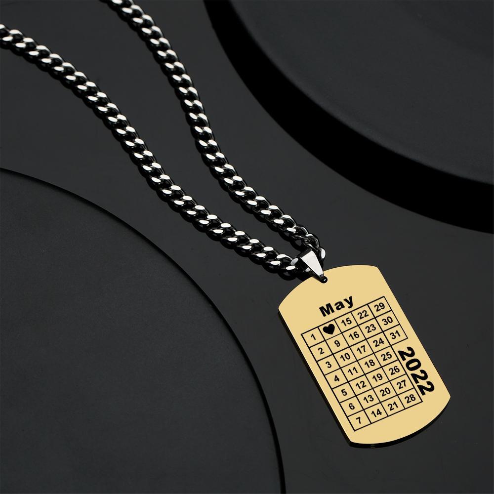 Calendar Necklace Engraved Necklace Pesonalized Annivesary Gift Necklace For Men's - soufeelau