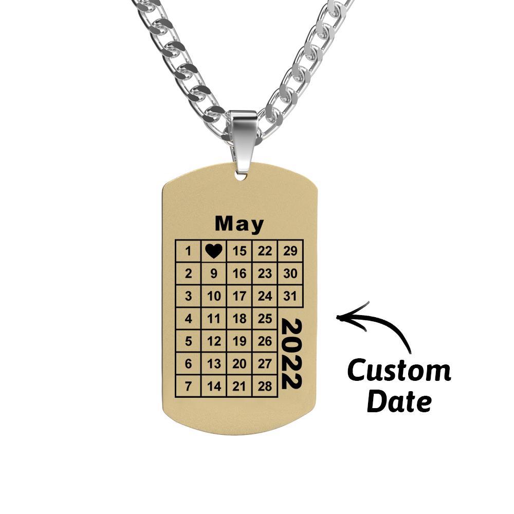 Calendar Necklace Engraved Necklace Pesonalized Annivesary Gift Necklace For Men's - soufeelau