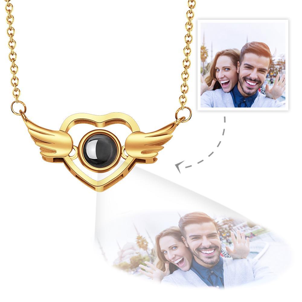 Custom Projection Necklace Photo Love Wings Memorial Gifts - soufeelau