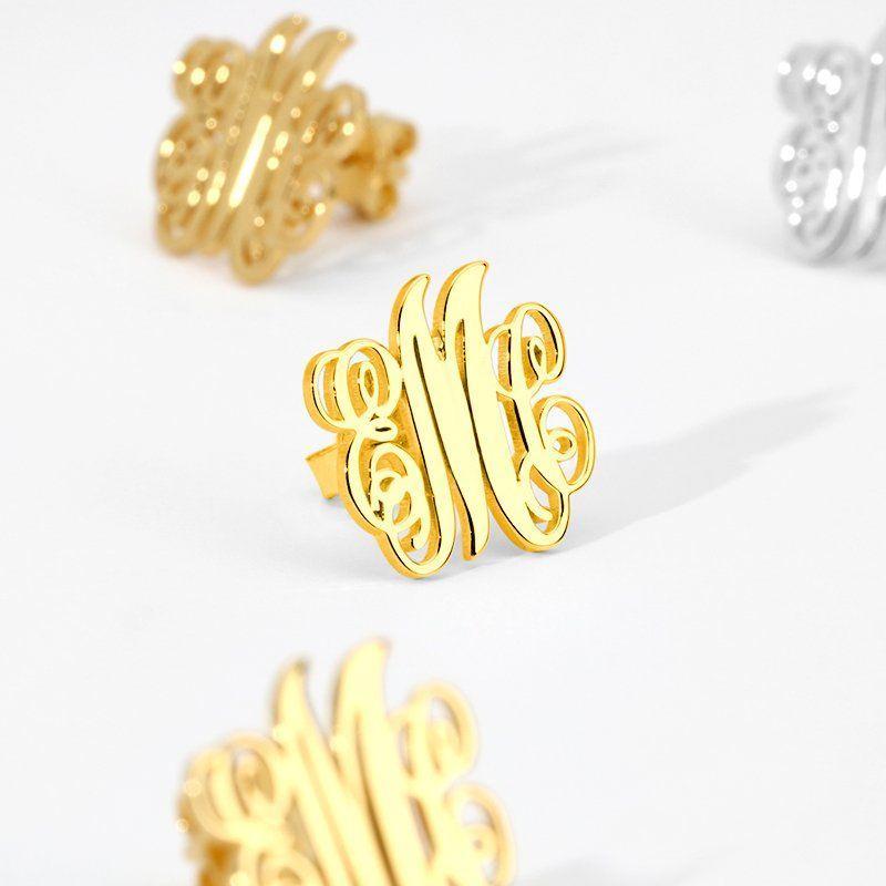 Monogram Earrings Gold Plated Silver