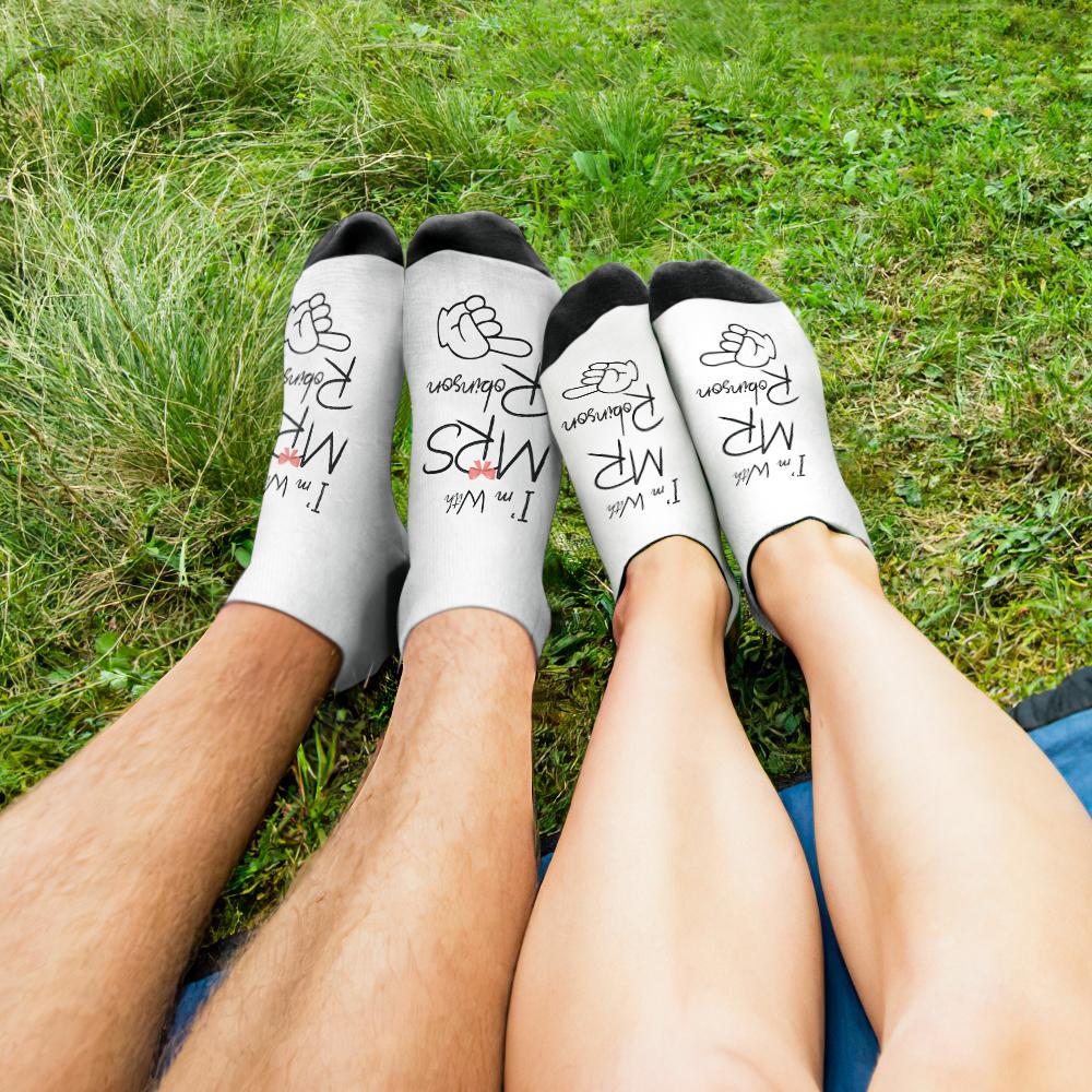 Fun Personalized Socks for Newlyweds Honeymoon Gift for Him and Her Matching Socks for Bride and Groom - soufeelau