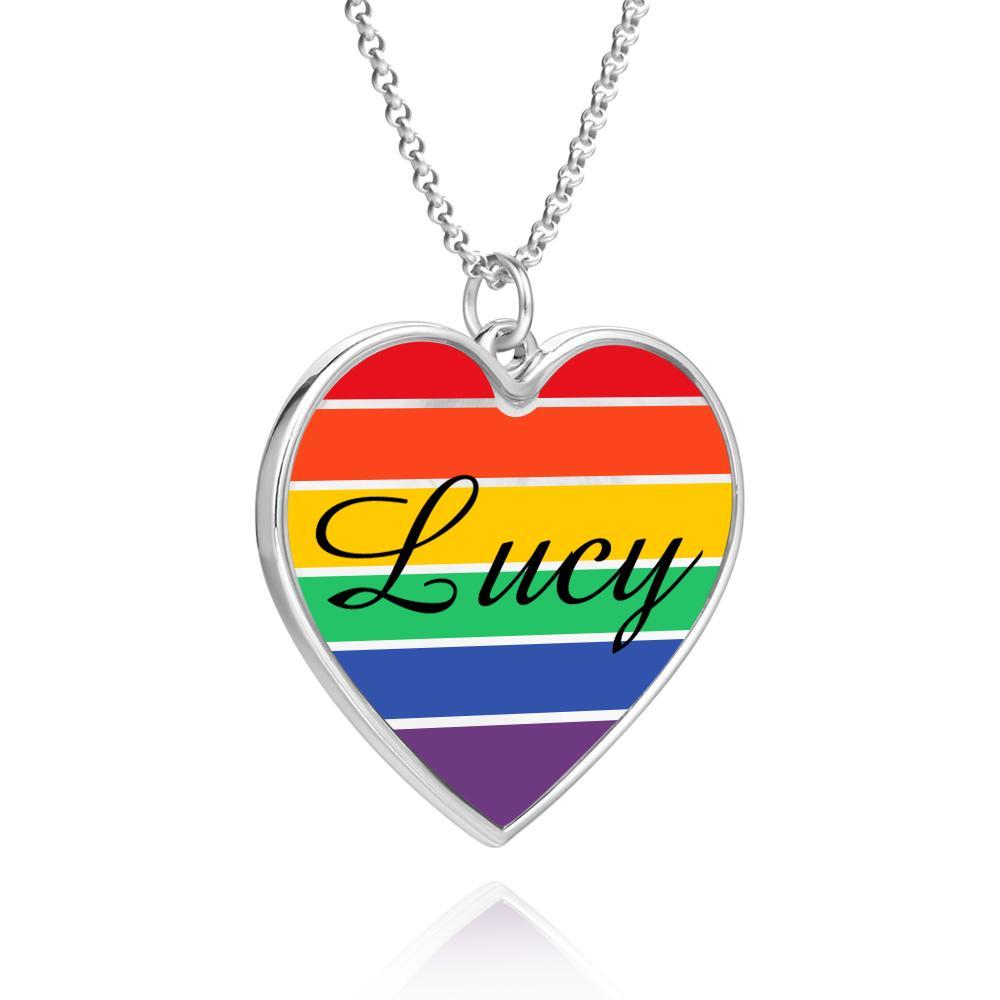 Customized LGBT Necklaces Silver Rainbow Love Heart Triangle Pendant Gay Lesbian Pride Jewelry for Men and Women - soufeelau