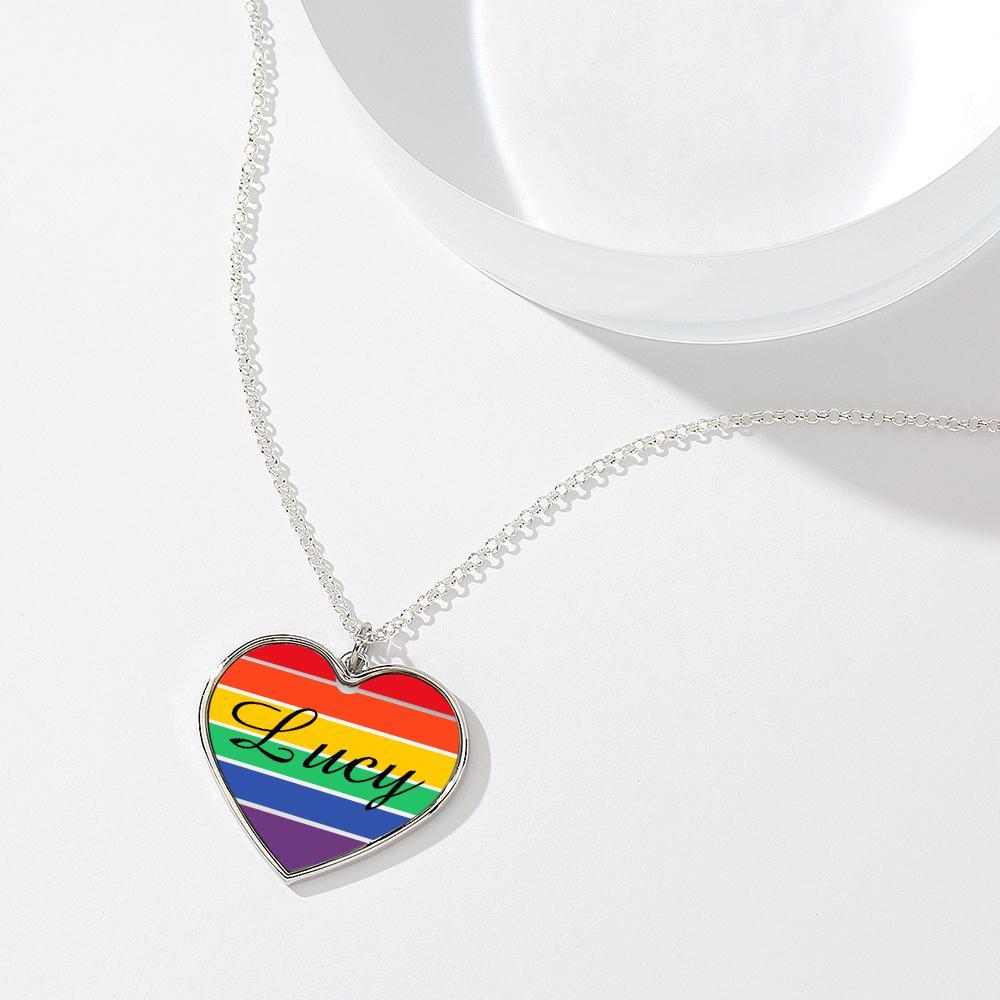 Customized LGBT Necklaces Silver Rainbow Love Heart Triangle Pendant Gay Lesbian Pride Jewelry for Men and Women - soufeelau