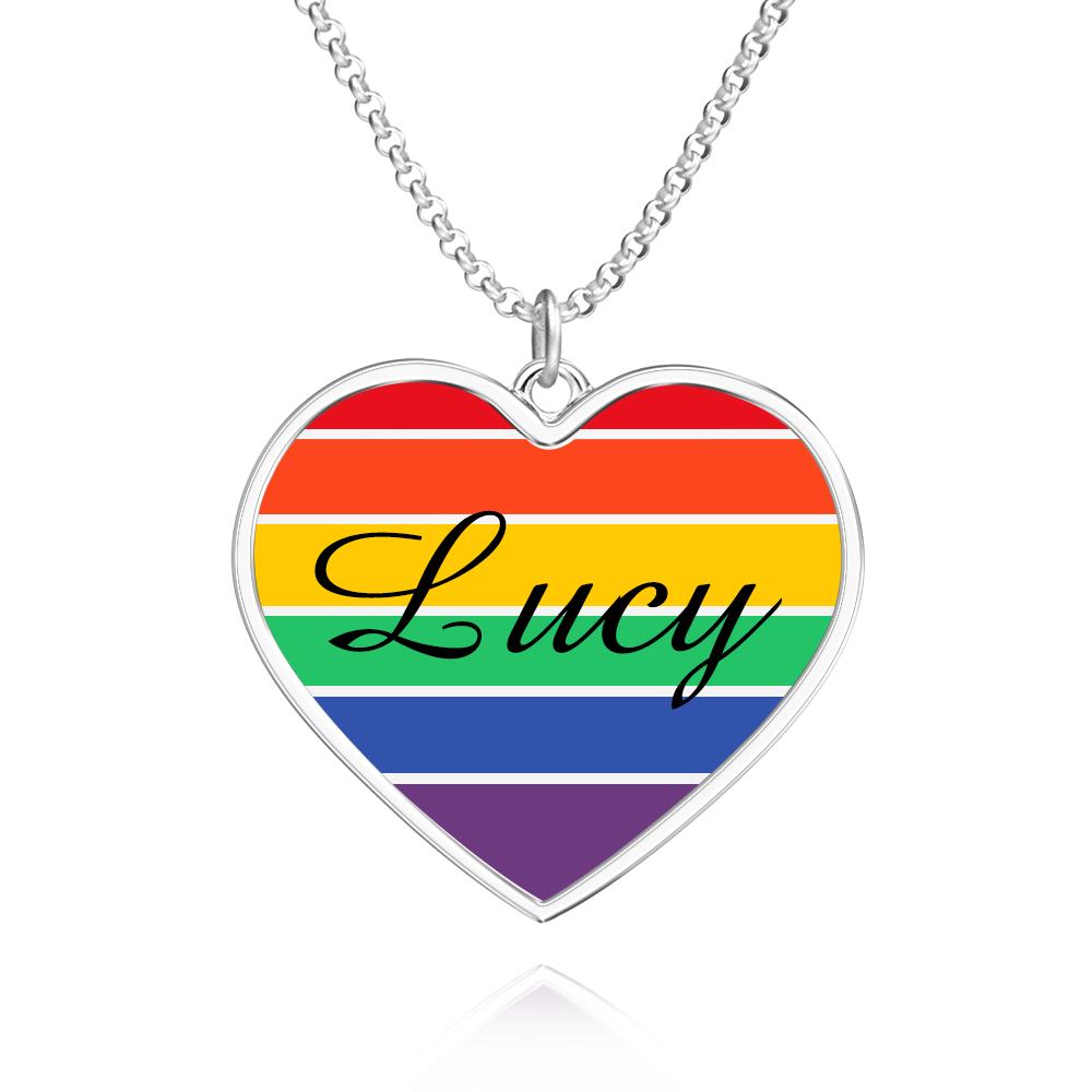 Customized LGBT Necklaces Silver Rainbow Love Heart Triangle Pendant Gay Lesbian Pride Jewelry for Men and Women - soufeelau