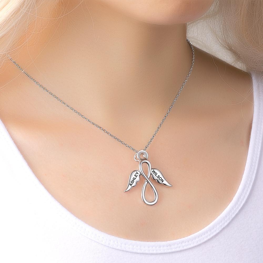 Infinity Necklace Engraved Necklace with Wings Name Necklace Love You Gifts for Her Plated Platinum